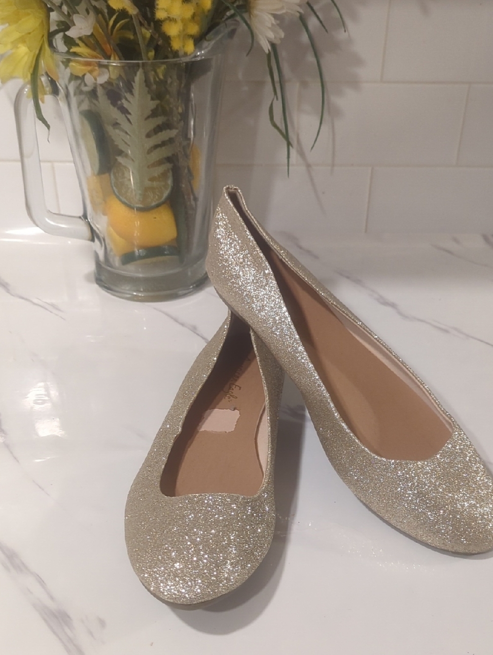 12M American Eagle Outfitters Sparkle Ballet Flats - Gold Glitter